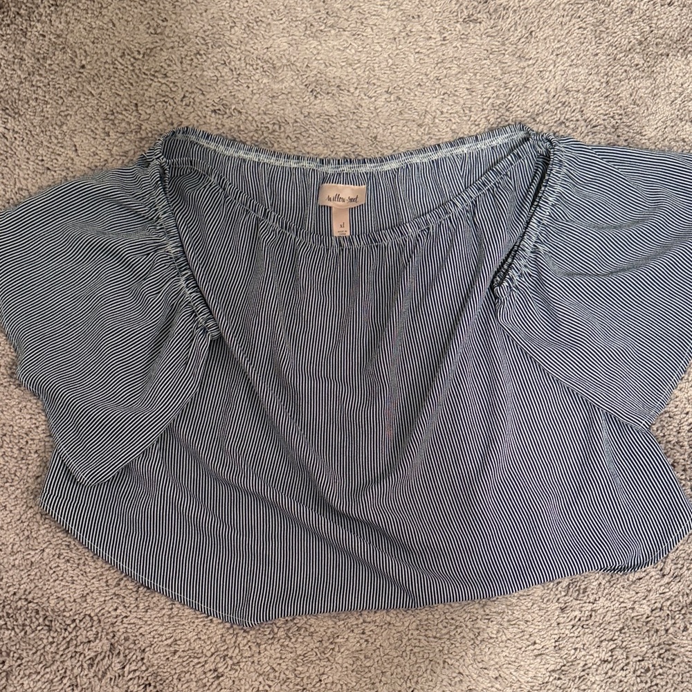 Willow & Root Navy Striped Women's Blouse off the shoulder